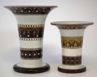 Lot 156 - Two pottery vases with slip decorated dipped and turned bands
