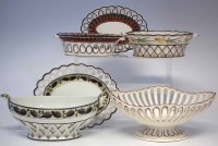 Lot 157 - Four creamware baskets, two with stands, one