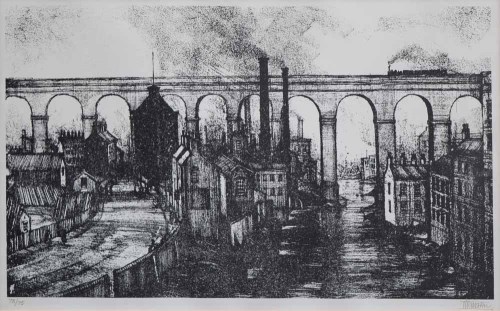 Lot 517 - Trevor Grimshaw, Stockport Viaduct, signed lithograph.