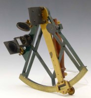 Lot 1 - Brass and green enamelled sextant.