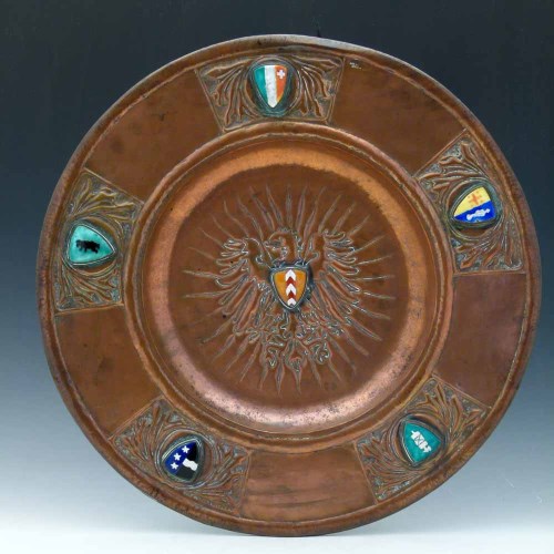 Lot 38 - St. Albans School of Art copper and enamel charger.