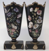 Lot 85 - Pair of Victorian black opaque glass vases