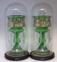 Lot 91 - Pair of green glass lustres.