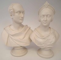 Lot 184 - Pair of W.H. Kerr Worcester Parian busts of Queen Victoria and Prince Albert after E.J. Jones.