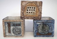 Lot 264 - Three Troika cube vases, painted marks and