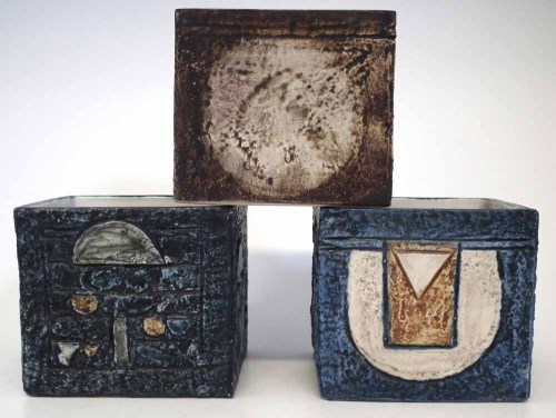 Lot 265 - Three Troika cube vases, painted marks and