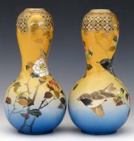 Lot 285 - Pair of Japanese Taizan double ground vases.