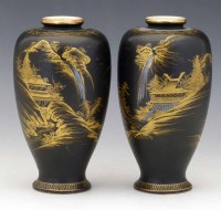 Lot 286 - Pair of Satsuma black ground vases.