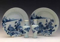 Lot 296 - Pair of Chinese blue and white baluster vases and a pair of blue and white plates (4).