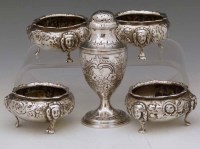 Lot 372 - Four silver cushion salts and  George III silver