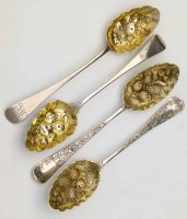 Lot 380 - Two pairs of silver berry spoons