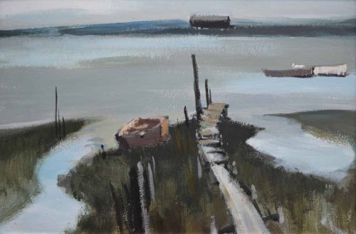 Lot 492 - Donald McIntyre, Mersea Island, Essex, acrylic.