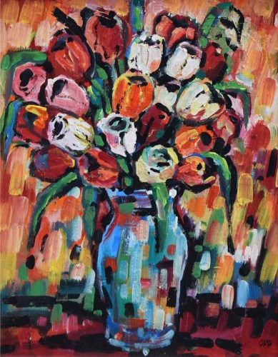 Lot 547 - Olivia Pilling, Tulips, acrylic.