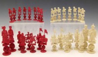 Lot 8 - Chinese export red and white ivory figural chess