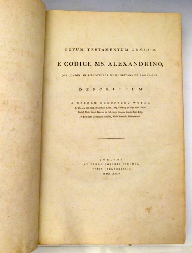 Lot 54 - Novum Testamentum Graecum E Codice MS. Alexandrino, 1786