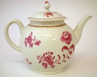Lot 154 - Worcester teapot circa 1770, painted with bold