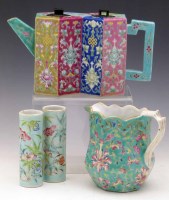 Lot 323 - Cantonese double hexagonal teapot and a canton