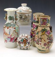 Lot 325 - Chinese famille rose vase (restored), pair of
