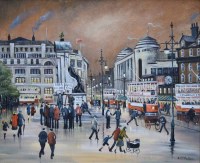 Lot 393 - Bernard McMullen, Protestors in Piccadilly, Manchester, acrylic.