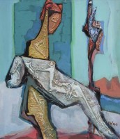 Lot 415 - Tadeusz Was, Two figures, mixed media.