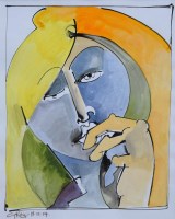 Lot 437 - Geoffrey Key, Head & Hand, mixed media.
