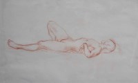 Lot 451 - English School, 20th century,   Reclining nude, red chalk.