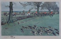 Lot 463 - After Cecil Aldin, Hunting scene, signed print.