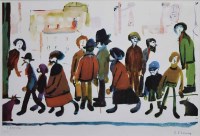 Lot 465 - After L.S. Lowry, People Standing About, signed print.