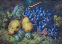 Lot 474 - W.H. Smith, Still life with fruit on a mossy bank, oil.