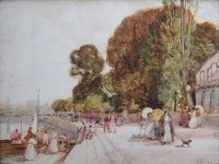Lot 496 - Sir Alfred East, The Landing Steps, watercolour.