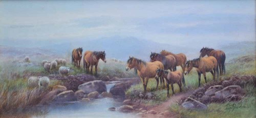 Lot 508 - Tom Rowden, Ponies and sheep in a moorland