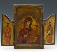 Lot 3 - Greek triptych of the Virgin Hodegretia flanked