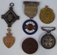 Lot 41 - Five athletics medals, silver medal The Northern Counties Athletic Association, 220 yards, 100 yards, Salford Harriers 1905, 100 yards flat champ (1
