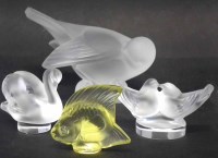 Lot 84 - Four pieces of Lalique, one fish and three birds.