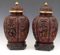 Lot 228 - Pair of Chinese lacquered vases cinabar c.1850.