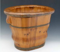 Lot 237 - Chinese cedar coopered baby bath or basin on