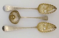 Lot 256 - Pair of silver berry spoons and silver sifter