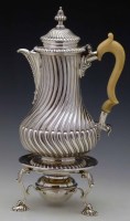 Lot 257 - Garrard silver and ivory coffee pot and burner, London 1875.