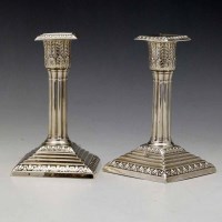 Lot 264 - Pair weighted silver Corinthian column candlesticks