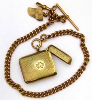 Lot 282 - 9ct gold vesta case and a flat curb Albert chain
