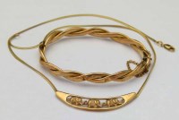 Lot 285 - 9ct gold hinged twist bangle and a 9ct gold