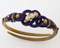 Lot 352 - Victorian gold, blue enamel and diamond sprung