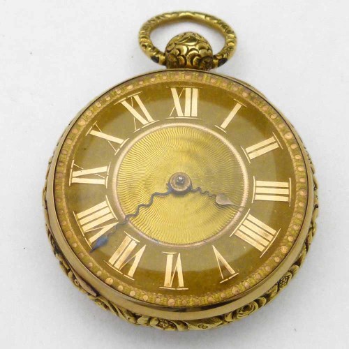 Lot 381 - 18ct gold open gilt faced pocket watch by