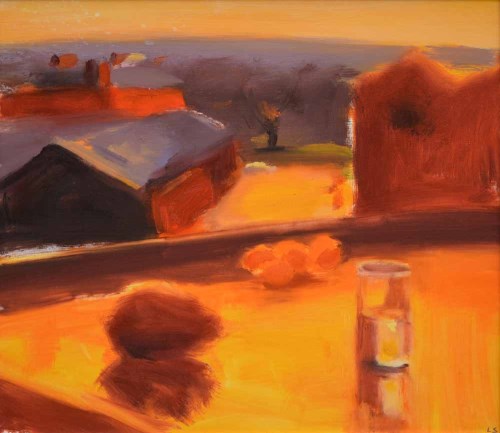 Lot 412 - Liam Spencer, Untitled - View from Manchester studio, in Orange, oil.
