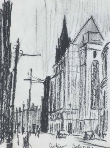 Lot 475 - Arthur Delaney, Manchester street scene, charcoal.