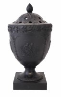 Lot 59 - Wedgwood and Bentley black basalt potpourri urn