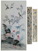 Lot 123 - Two Chinese silk cuffs, framed Chinese painted