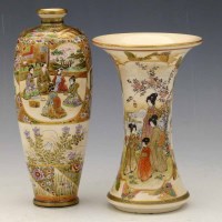 Lot 140 - Satsuma slender vase and a Satsuma waisted