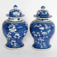 Lot 147 - Pair of Chinese blue and white vases and covers, late Qing Dynsasty.