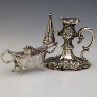 Lot 163 - Filled silver taper holder & a Dutch silver small